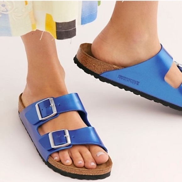 birkenstock arizona electric metallic ocean